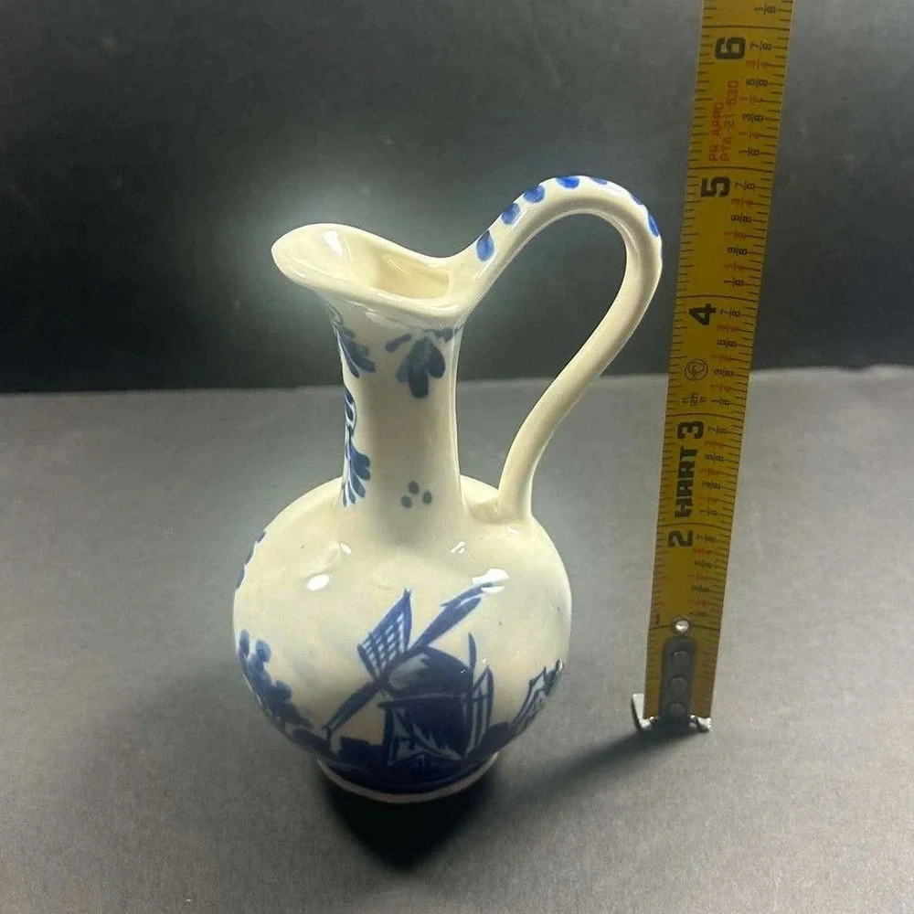 Delfts Blue‎ Miniature Pitcher White Blue Hand Painted Windmill Decor